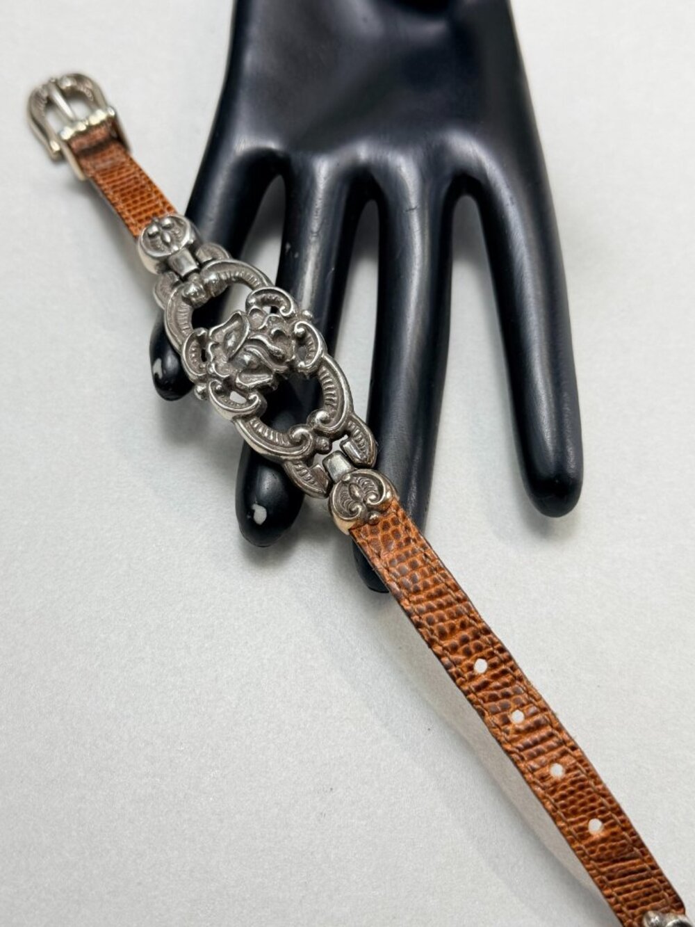 Brown Leather & Silver Vintage Brighton Bracelet 90's Western Style Size 8.5 - Picture 2 of 9